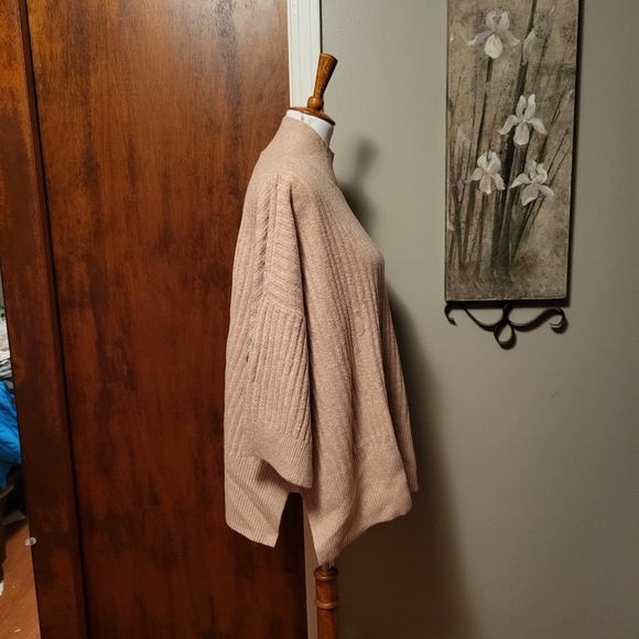Ann Taylor LOFT Poncho Ribbed Sweater XL NWT Tan - Picture 3 of 5